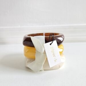 New Piper K Set Of 3 Chunky Marbleized Yellow, Brown, Ivory Bangle Bracelets NWT